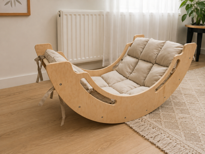 PlayWoodKid Montessori Rocking Arch with Soft Cushion | Wooden Balance Toy for Toddlers