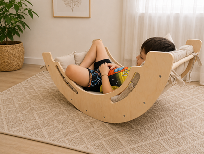 PlayWoodKid Montessori Rocking Arch with Soft Cushion | Wooden Balance Toy for Toddlers