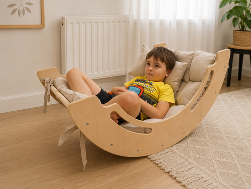 PlayWoodKid Montessori Rocking Arch with Soft Cushion | Wooden Balance Toy for Toddlers
