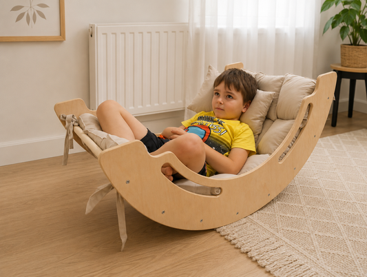 PlayWoodKid Montessori Rocking Arch with Soft Cushion | Wooden Balance Toy for Toddlers